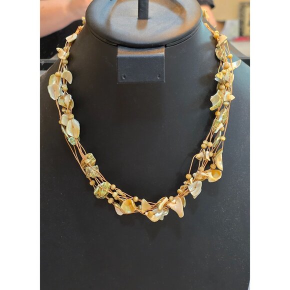 Handcrafted Multi-Strand Shell Bead Necklace 18" - Picture 1 of 7